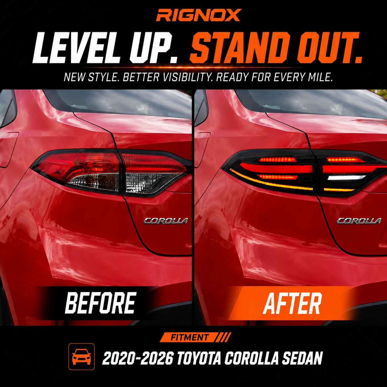 2020-2026 Toyota Corolla Sedan Sequential LED Tail Lights Assembly Full-Width Bar — level-up — T-COR20-SWT