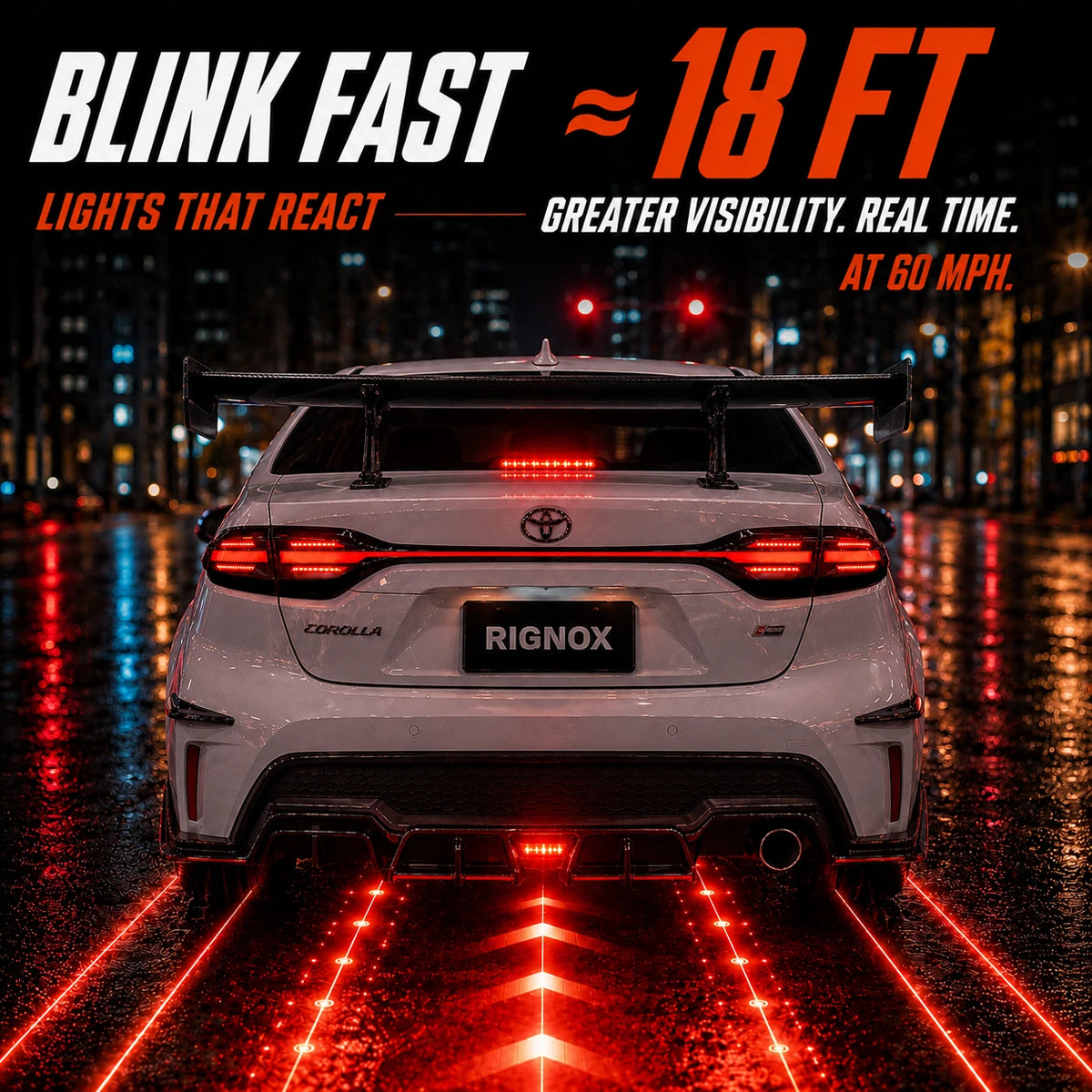 2020-2026 Toyota Corolla Sedan Sequential LED Tail Lights Assembly Full-Width Bar — brake response — T-COR20-SWT