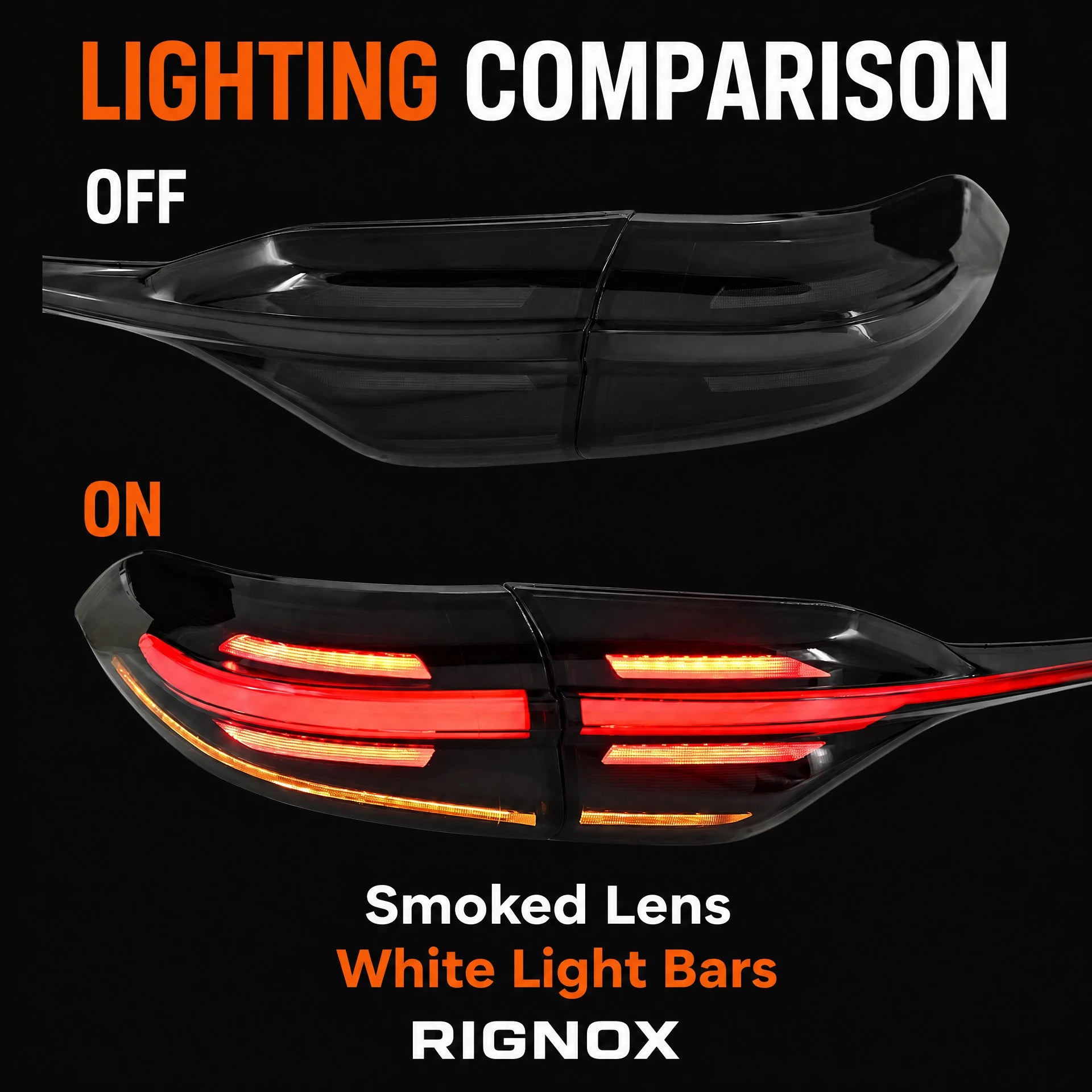 2020-2026 Toyota Corolla Sedan Sequential LED Tail Lights Assembly Full-Width Bar — lighting comparison — T-COR20-SWT