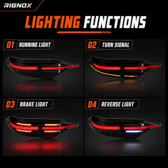 2020-2026 Toyota Corolla Sedan Sequential LED Tail Lights Assembly Full-Width Bar — lighting functions — T-COR20-SWT