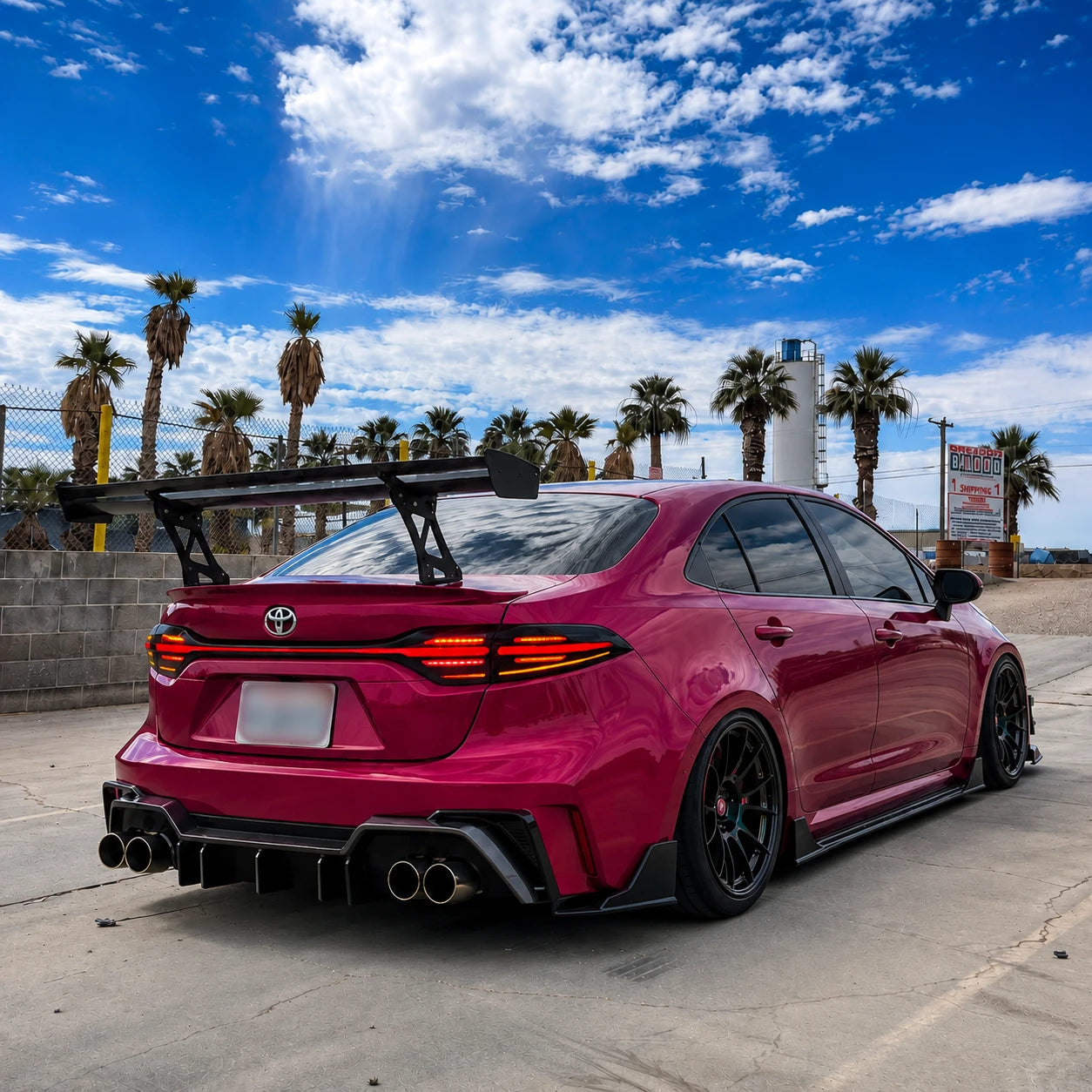2020-2026 Toyota Corolla Sedan Sequential LED Tail Lights Assembly Full-Width Bar — lighting in daylight — T-COR20-SWT