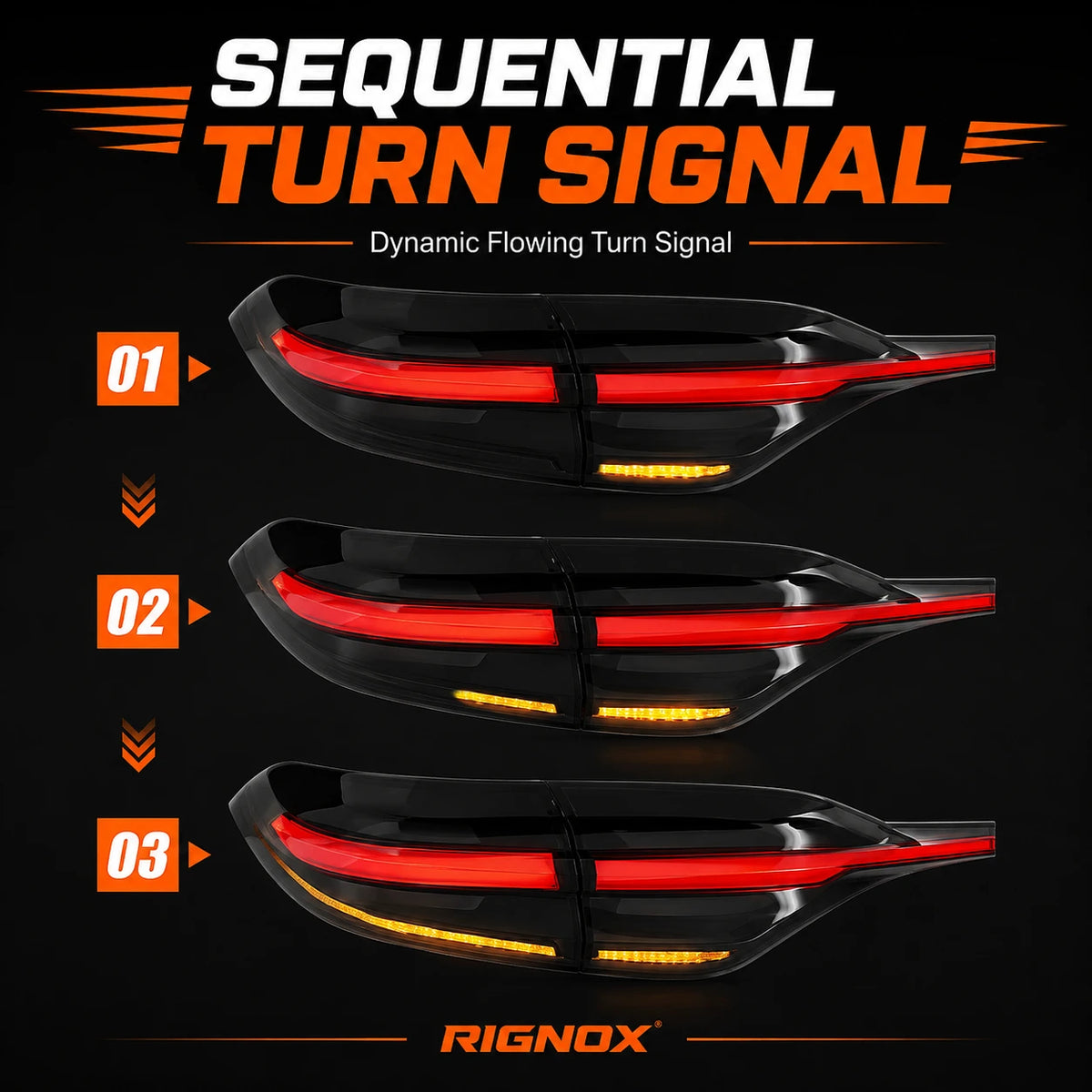 2020-2026 Toyota Corolla Sedan Sequential LED Tail Lights Assembly Full-Width Bar — sequential turn signal — T-COR20-SWT