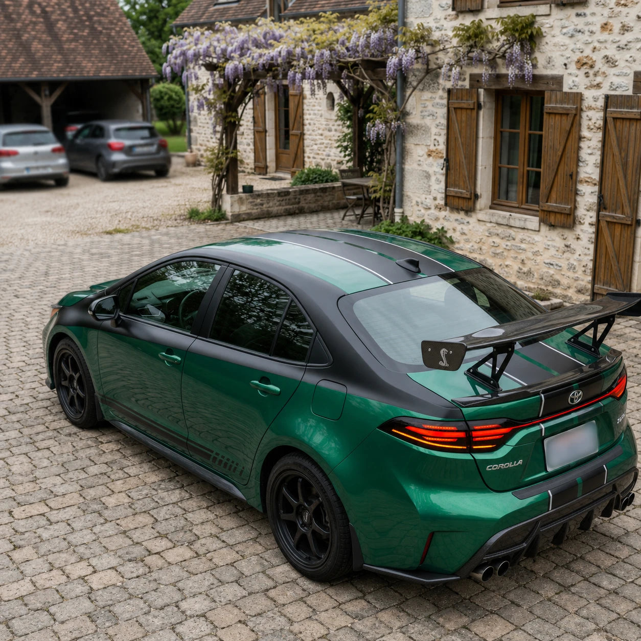 2020-2026 Toyota Corolla Sedan Sequential LED Tail Lights Assembly Full-Width Bar — show in daylight — T-COR20-SWT
