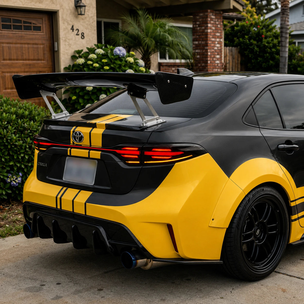 2020-2026 Toyota Corolla Sedan Sequential LED Tail Lights Assembly Full-Width Bar — street parking look — T-COR20-SWT