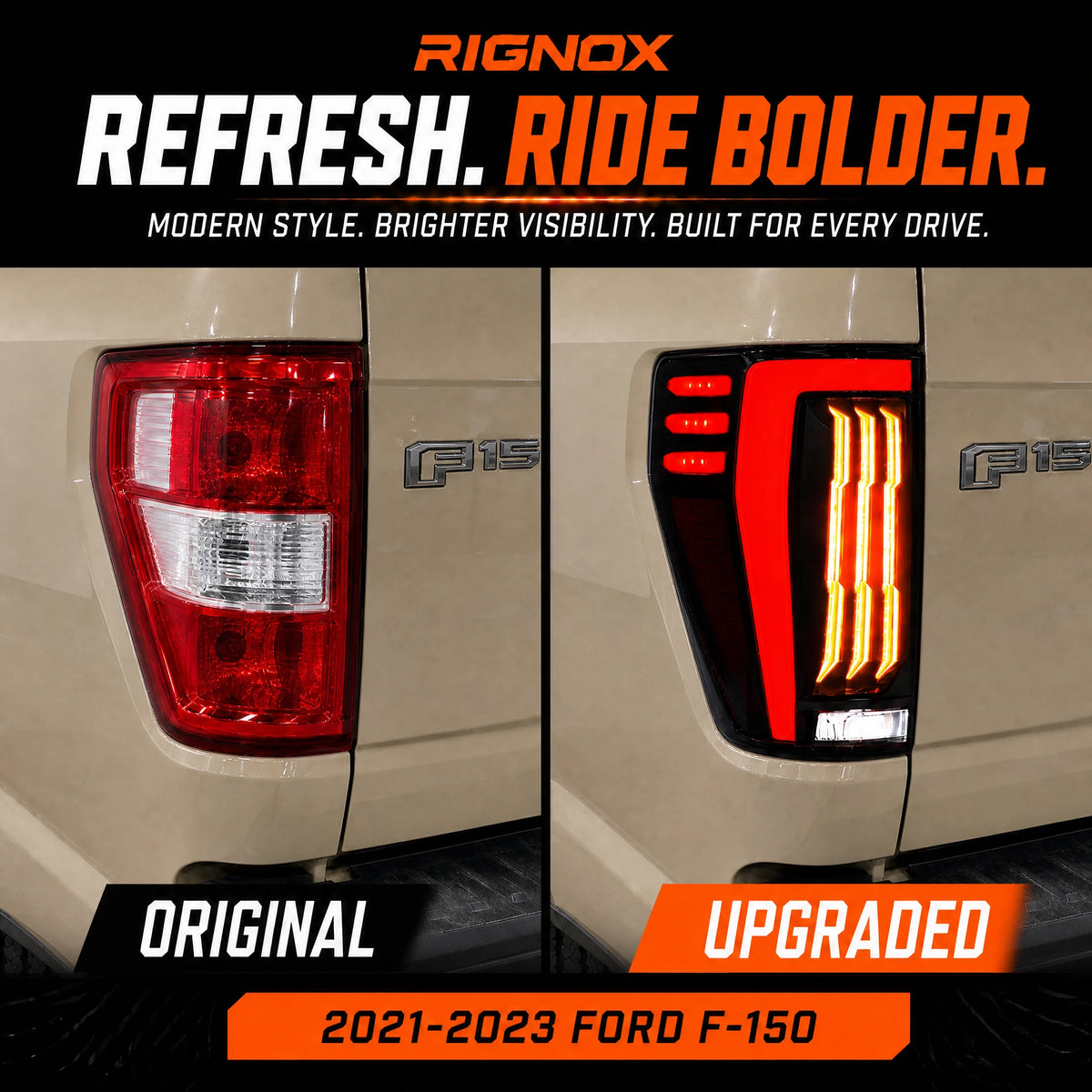 2021-2023 Ford F-150 LED Tail Lights Assembly — upgrade comparison — T-F150-21-TEXL