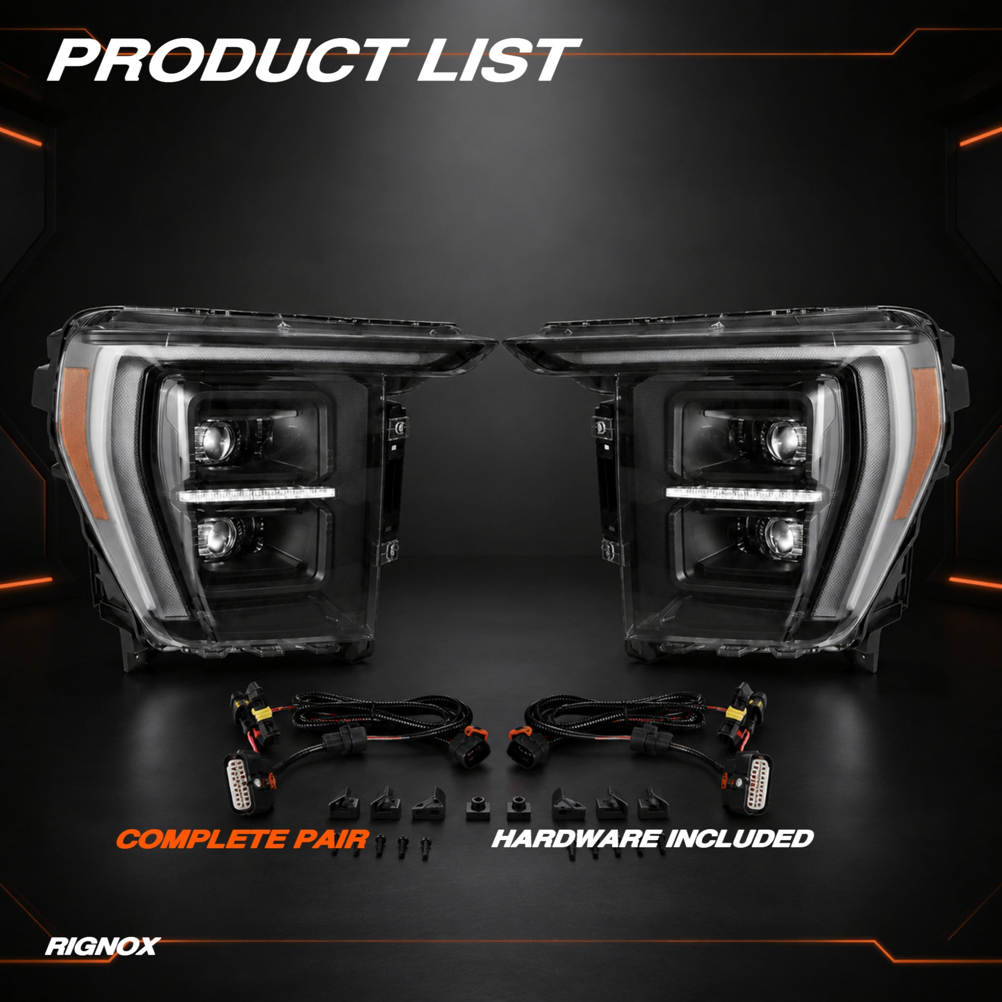 2021-2023 Ford F-150 LED Dual Projector Headlights with White and Amber DRL — clear white ledprojector product list16 H-F150-21-HAL H-F150-21-LED
