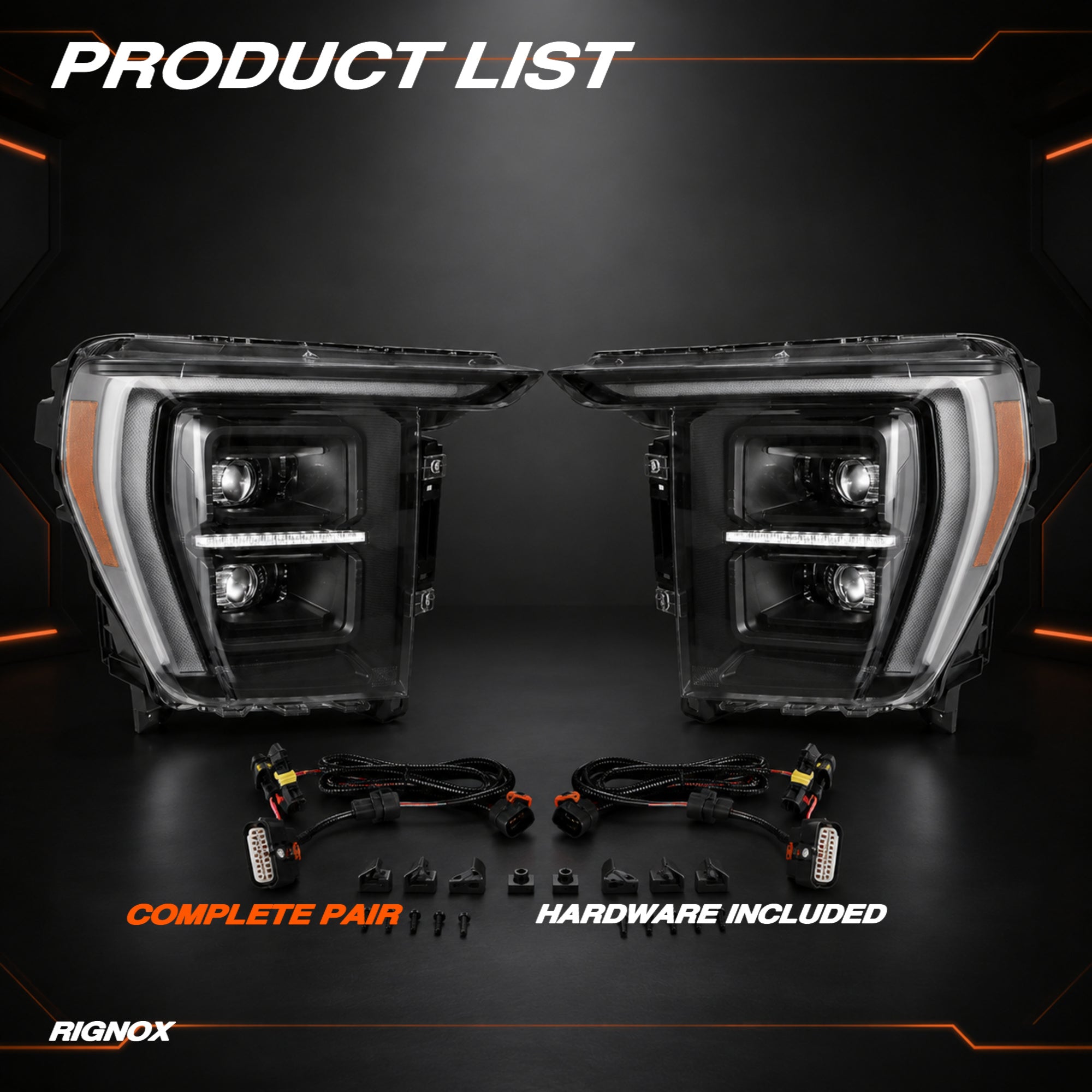 2021-2023 Ford F-150 LED Dual Projector Headlights with White and Amber DRL — clear white ledprojector product list16 H-F150-21-HAL H-F150-21-LED