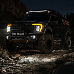 2021-2023 Ford F-150 LED Dual Projector Headlights with White and Amber DRL — clear white ledprojector trail lighting H-F150-21-HAL H-F150-21-LED