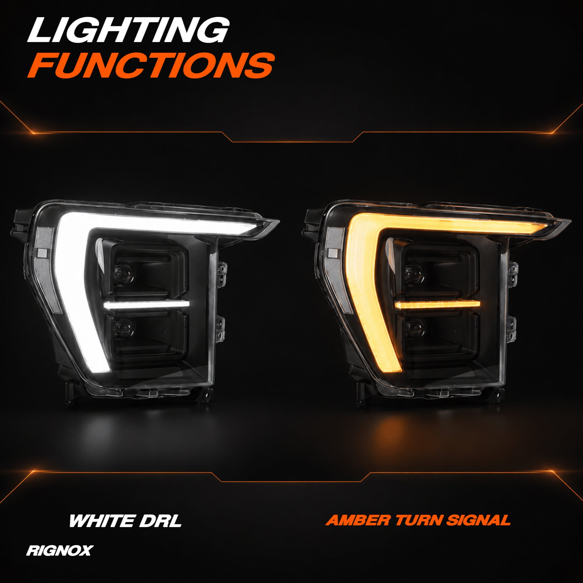 2021-2023 Ford F-150 LED Dual Projector Headlights with White and Amber DRL — clear white ledprojector white drlamber turn09 H-F150-21-HAL H-F150-21-LED