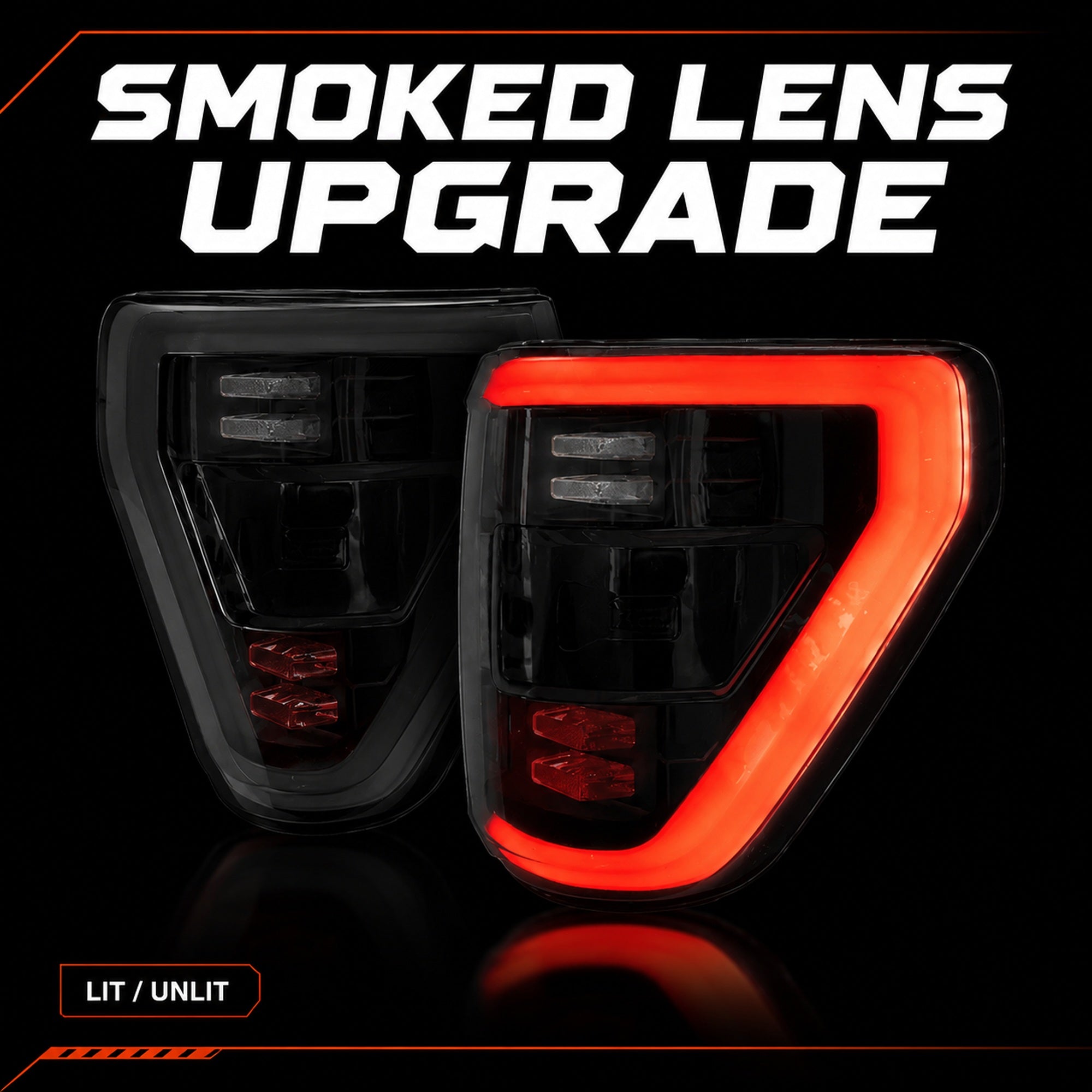 2021-2023 Ford F-150 LED Tail Lights Assembly — smoked red LED function smoked lens upgrade H-F150-21-HAL H-F150-21-LED