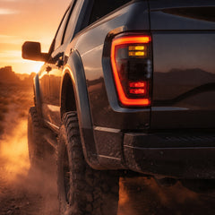 2021-2023 Ford F-150 LED Tail Lights Assembly — smoked red LED scene trail dust H-F150-21-HAL H-F150-21-LED
