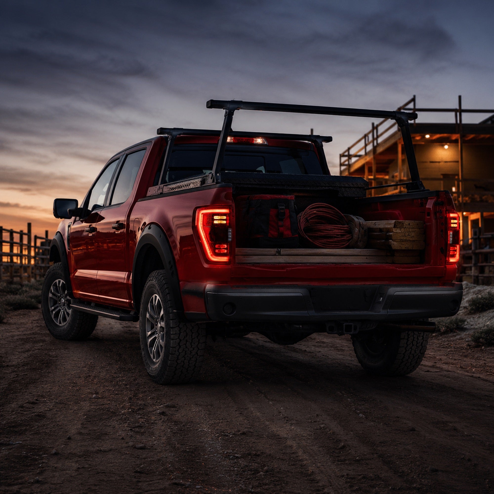 2021-2023 Ford F-150 LED Tail Lights Assembly — smoked red LED scene work truck H-F150-21-HAL H-F150-21-LED