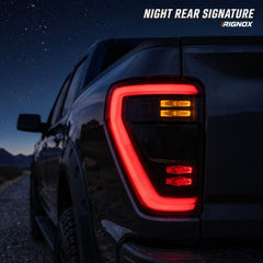 2021-2023 Ford F-150 LED Tail Lights Assembly — smoked red LED supplement night signature H-F150-21-HAL H-F150-21-LED