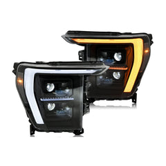 2021-2023 Ford F-150 LED Dual Projector Headlights with White and Amber DRL — product view 1 H-F150-21-HAL H-F150-21-LED