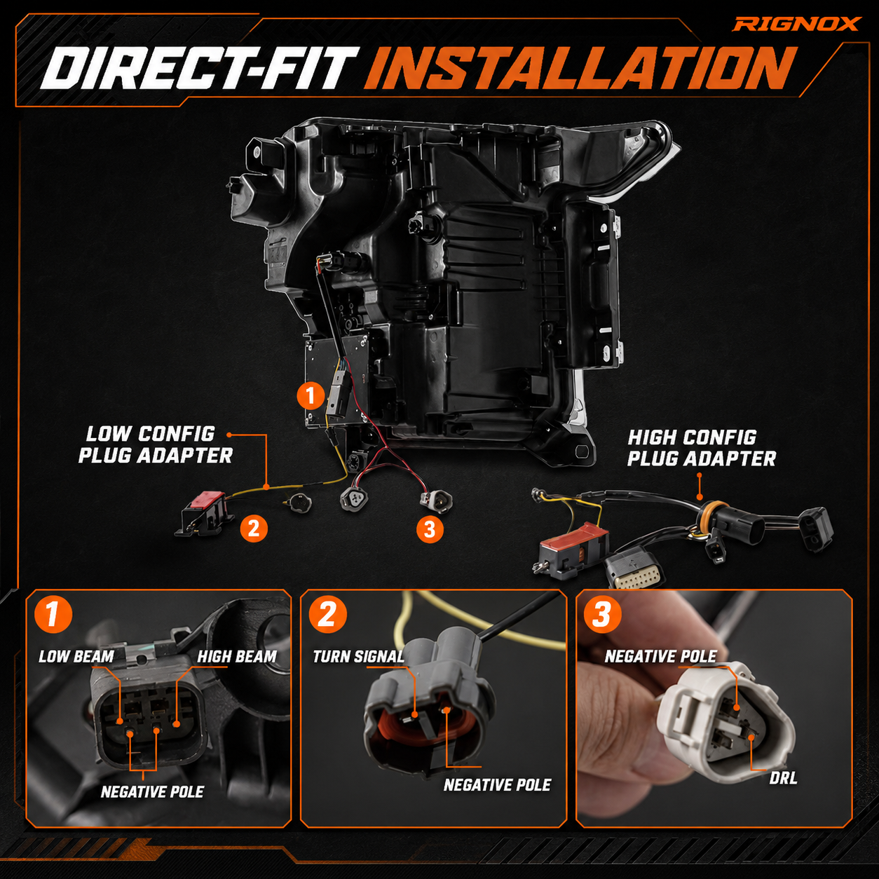 2021-2023 Ford F-150 LED Dual Projector Headlights with White and Amber DRL — LED projector direct fit installation H-F150-21-HAL H-F150-21-LED