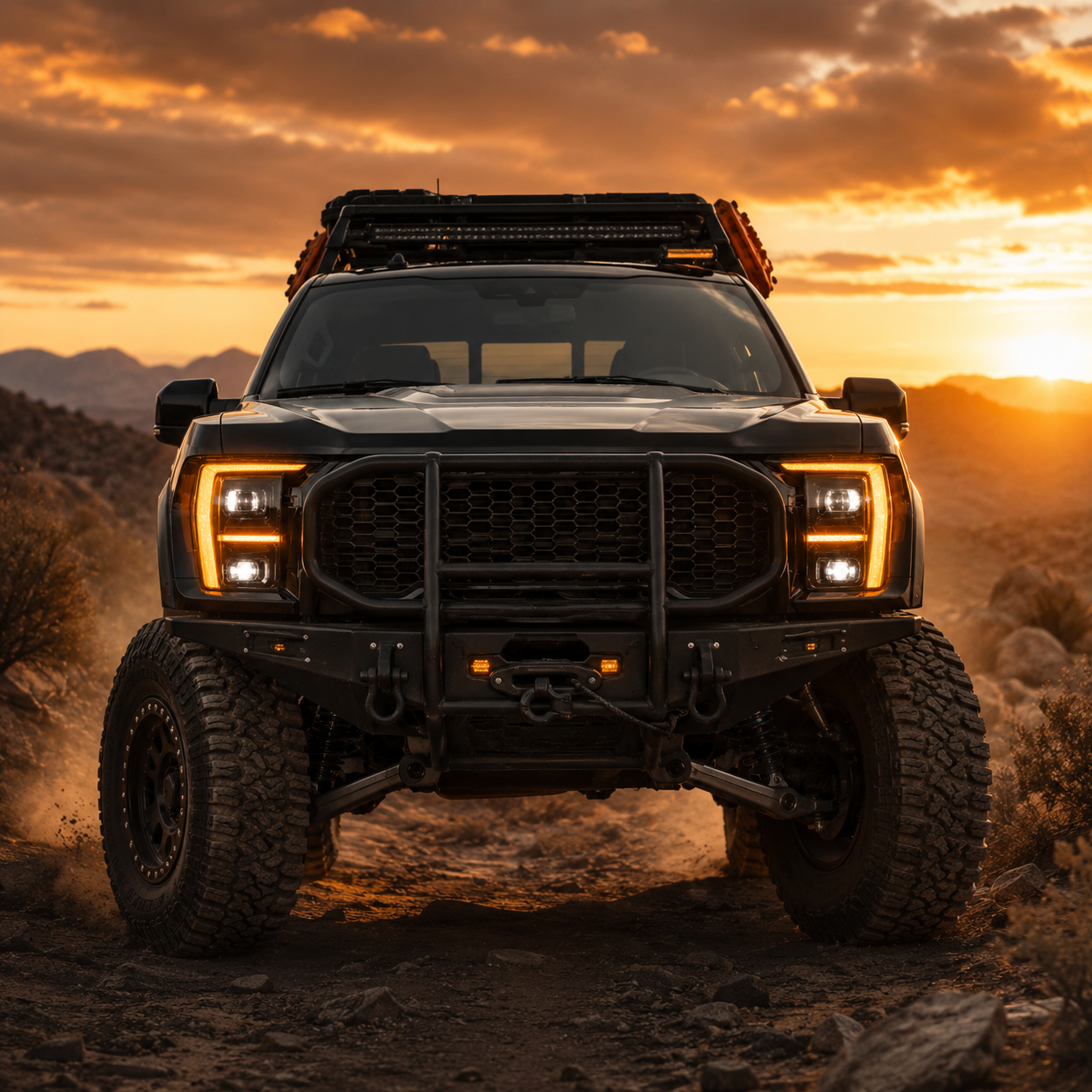 2021-2023 Ford F-150 LED Dual Projector Headlights with White and Amber DRL — LED projector scene H-F150-21-HAL H-F150-21-LED
