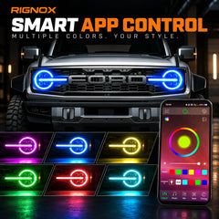 2021-2026 Ford Bronco LED Quad Projector Headlights Assembly — Pair — app control — H-BR21-4P-RGB