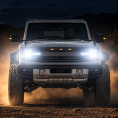 2021-2026 Ford Bronco LED Quad Projector Headlights Assembly — Pair — Bright white headlight beam demonstration — H-BR21-4P-RGB