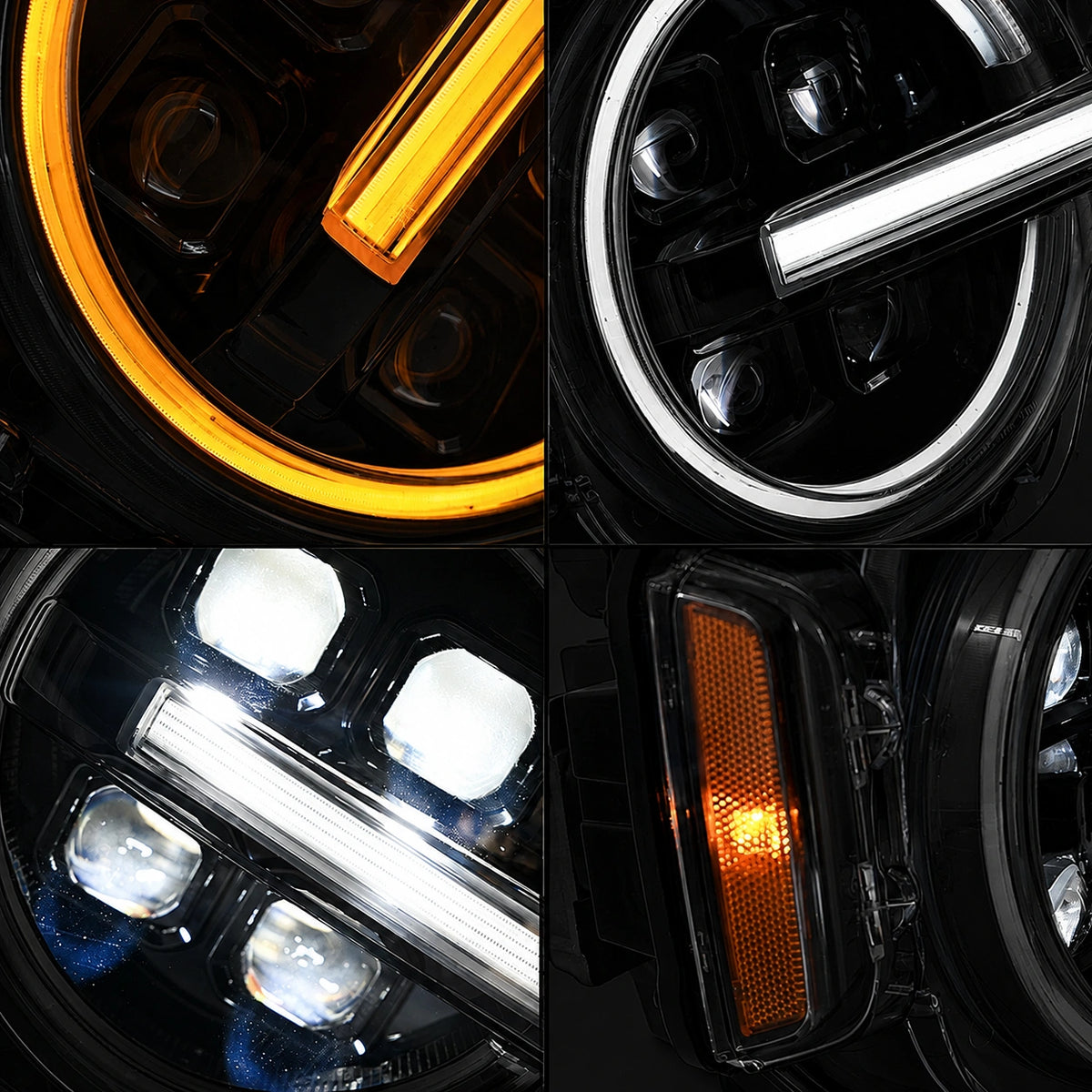 2021-2026 Ford Bronco LED Quad Projector Headlights Assembly — details close-up — H-BR21-4P