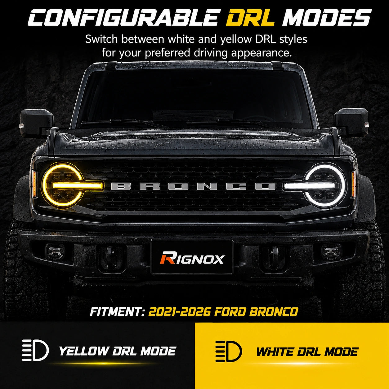 2021-2026 Ford Bronco LED Quad Projector Headlights Assembly — dual drl modes — H-BR21-4P