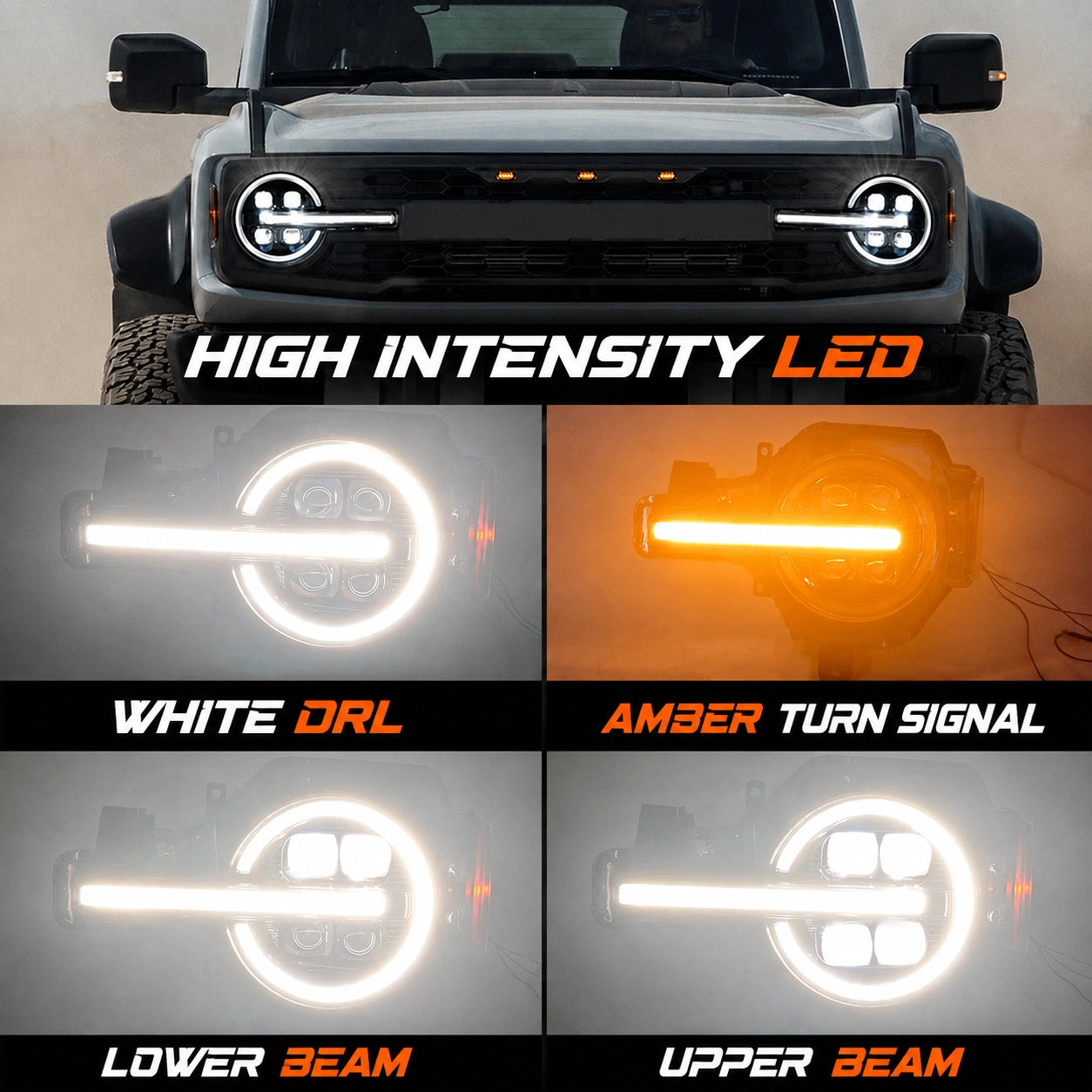 2021-2026 Ford Bronco LED Quad Projector Headlights Assembly — lighting functions — H-BR21-4P