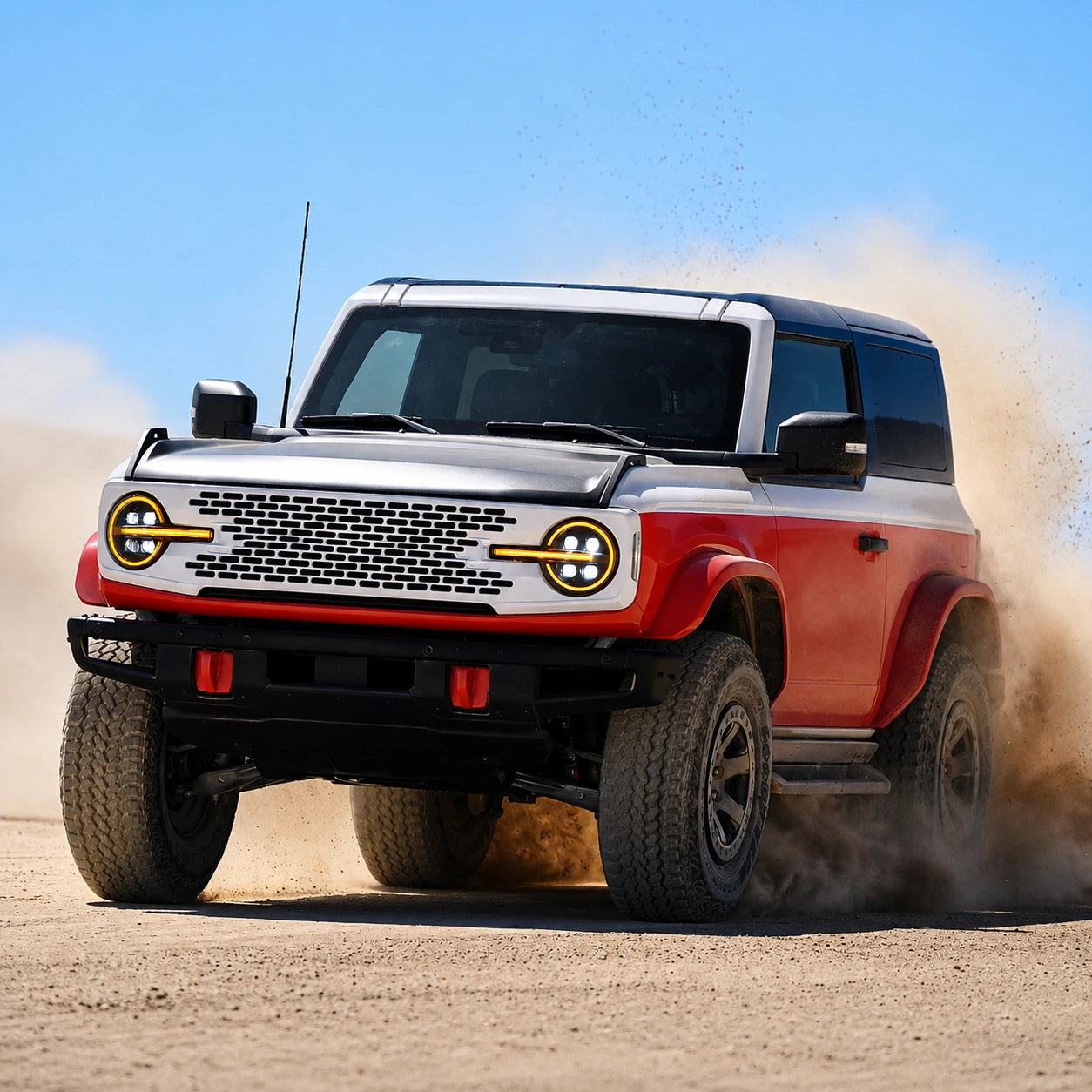 2021-2026 Ford Bronco LED Quad Projector Headlights Assembly — driving in the desert — H-BR21-4P