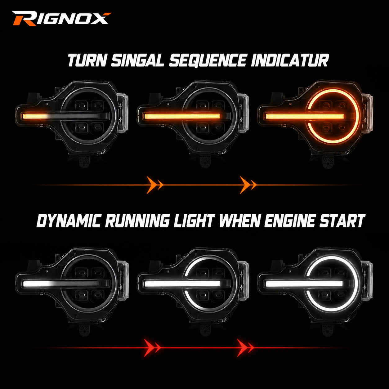 2021-2026 Ford Bronco LED Quad Projector Headlights Assembly — sequential turn and start-up animation — H-BR21-4P