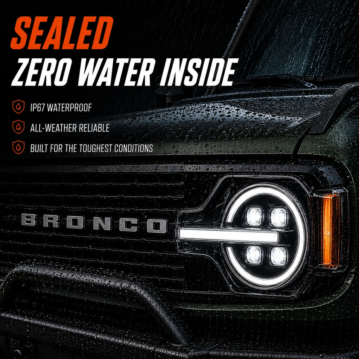 2021-2026 Ford Bronco LED Quad Projector Headlights Assembly — waterproof — H-BR21-4P