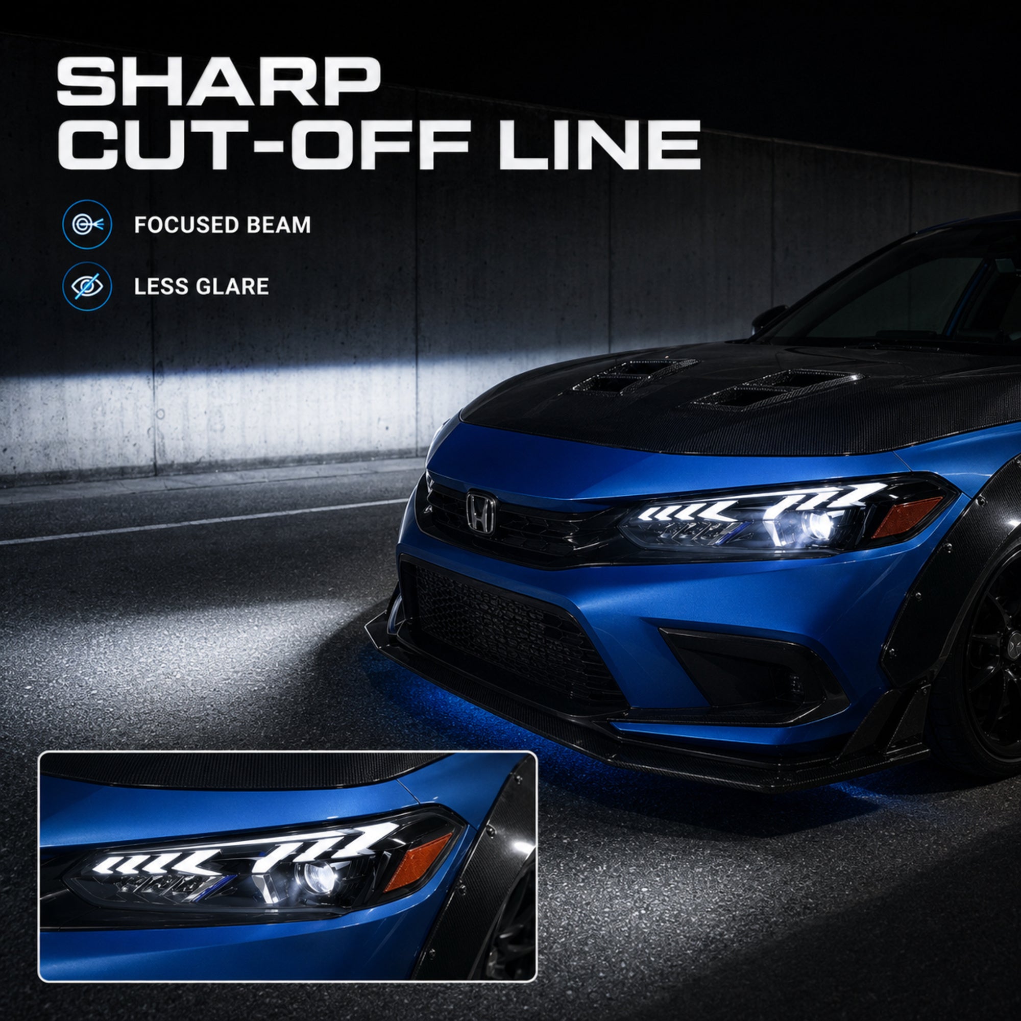 2022-2026 Honda Civic 11th Gen LED Projector Headlights — LED projector cutoff beam - H-CIV11-A