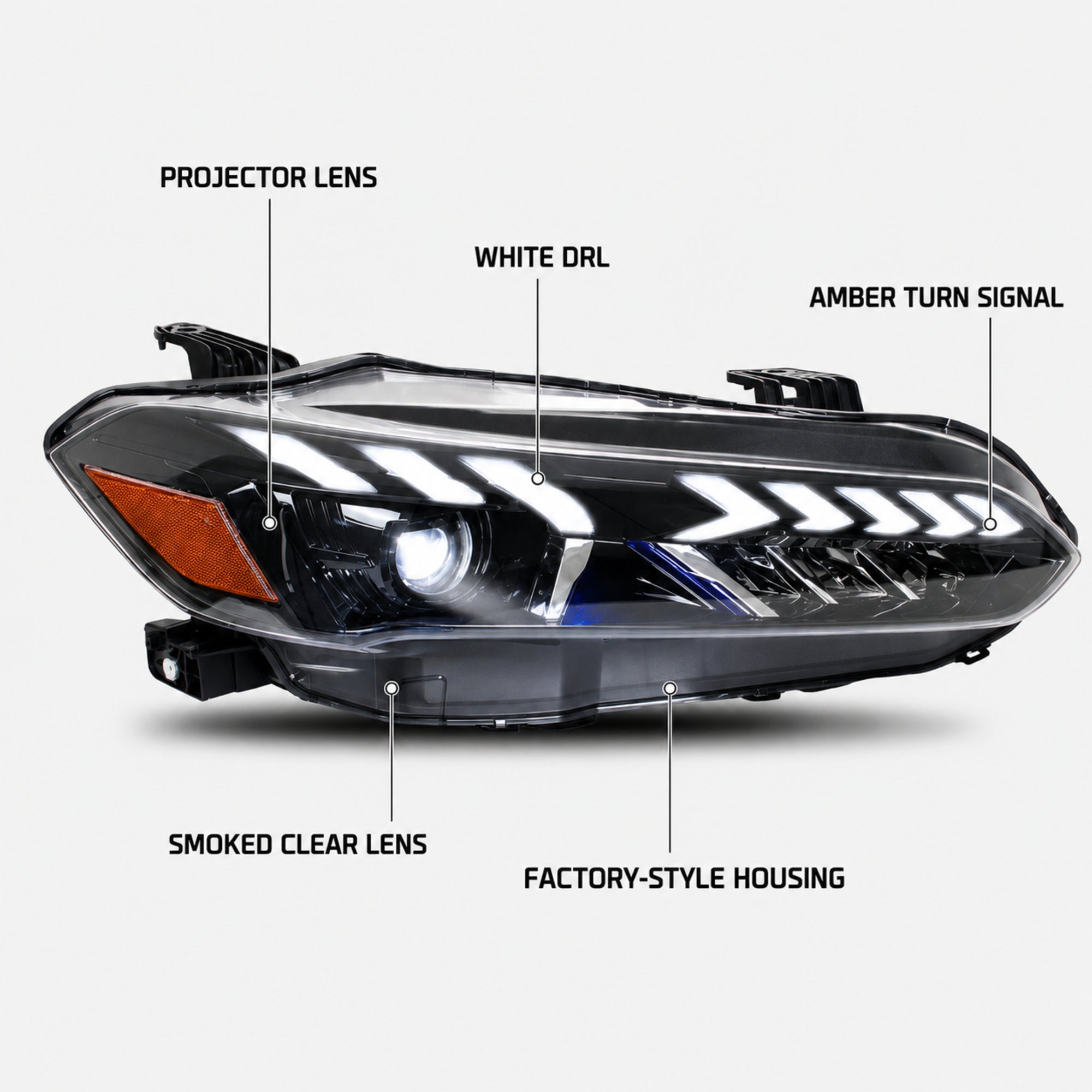 2022-2026 Honda Civic 11th Gen LED Projector Headlights — LED projector detail callouts - H-CIV11-A