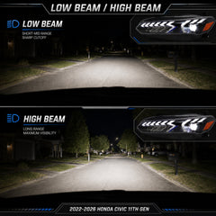 2022-2026 Honda Civic 11th Gen LED Projector Headlights — LED projector high low beam - H-CIV11-A