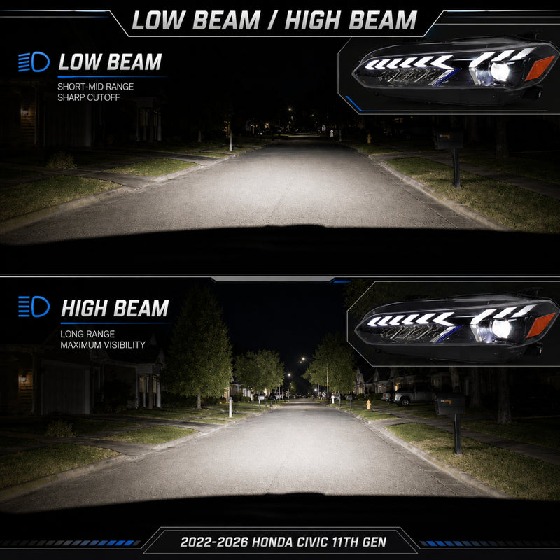 2022-2026 Honda Civic 11th Gen LED Projector Headlights — LED projector high low beam - H-CIV11-A