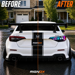 2022-2026 Honda Civic 11th Gen Sedan Sequential LED Tail Lights — before after comparison — T-CIV11-AR-SRGB