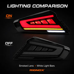 2022-2026 Subaru WRX VB Dragon-Scale Sequential LED Tail Lights — light on off comparison — T-WRX22-C-SW
