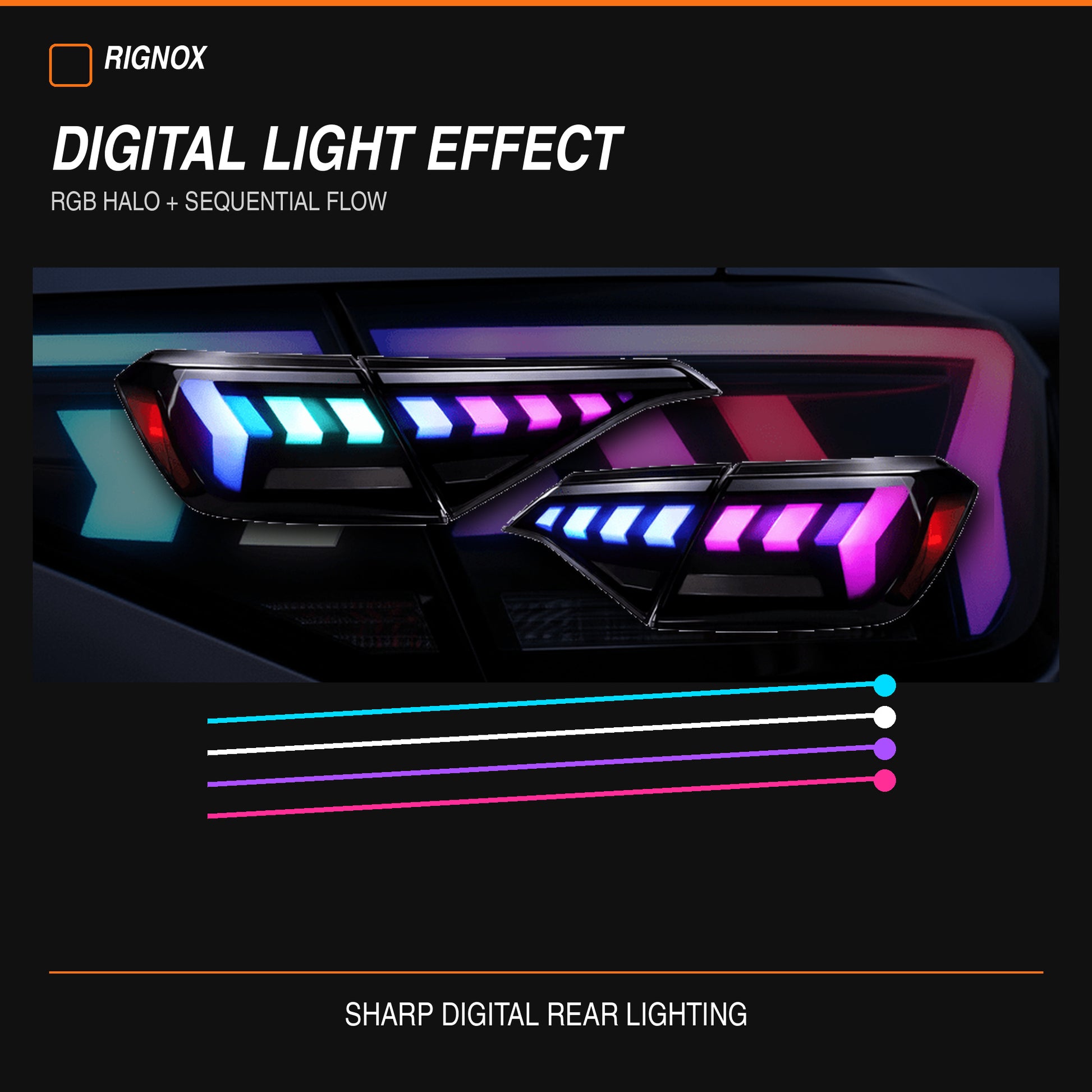 2022-2026 Honda Civic 11th Gen Sedan Sequential LED Tail Lights — smoked RGB digital effect11 - T-CIV11-AR-SRGB