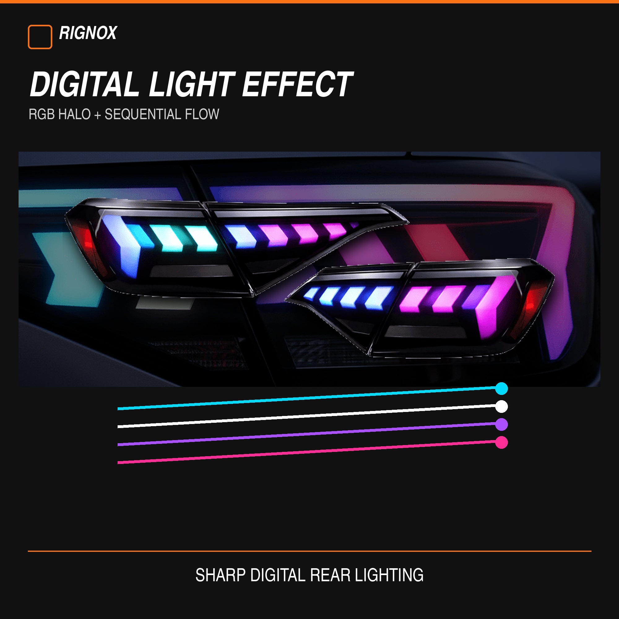 2022-2026 Honda Civic 11th Gen Sedan Sequential LED Tail Lights — smoked RGB digital effect11 - T-CIV11-AR-SRGB