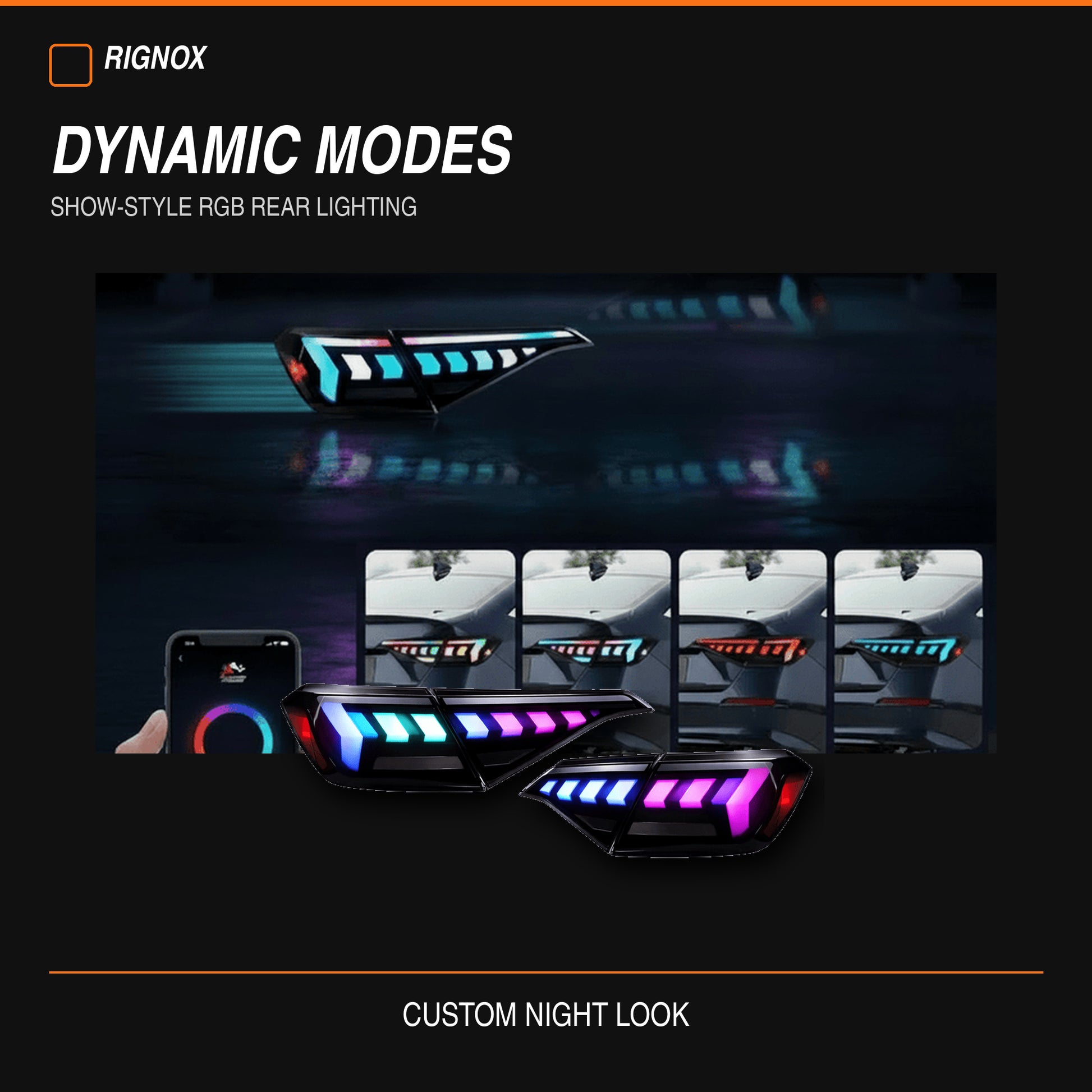 2022-2026 Honda Civic 11th Gen Sedan Sequential LED Tail Lights — smoked RGB dynamic modes15 - T-CIV11-AR-SRGB