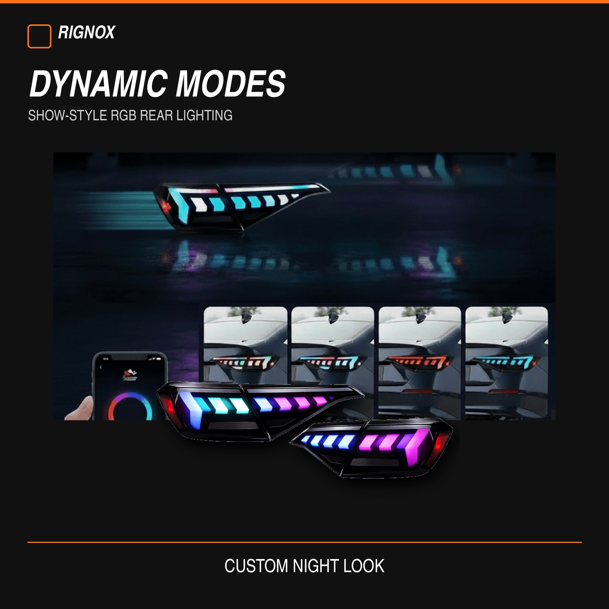 2022-2026 Honda Civic 11th Gen Sedan Sequential LED Tail Lights — smoked RGB dynamic modes15 - T-CIV11-AR-SRGB