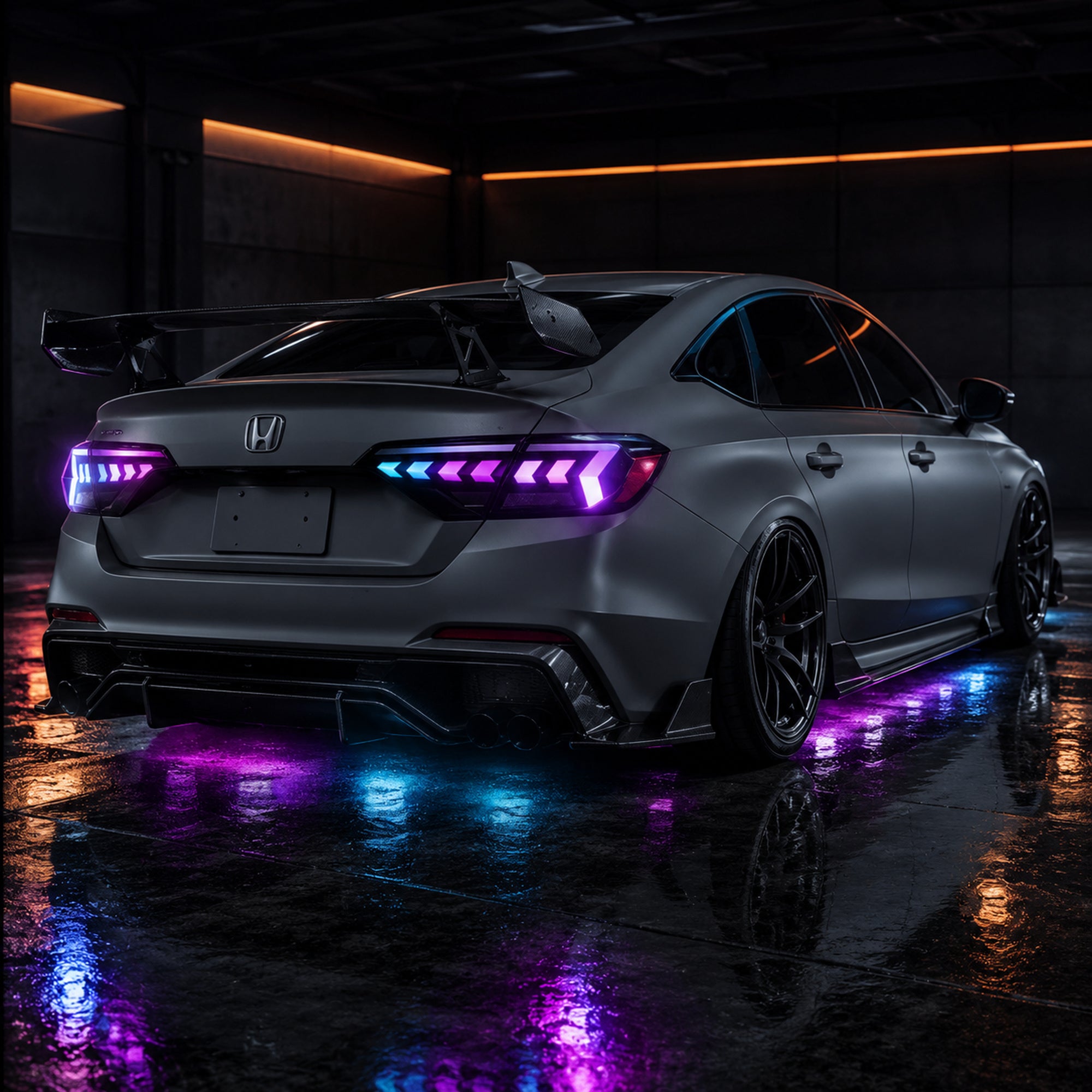 2022-2026 Honda Civic 11th Gen Sedan Sequential LED Tail Lights — smoked RGB garage show07 - T-CIV11-AR-SRGB