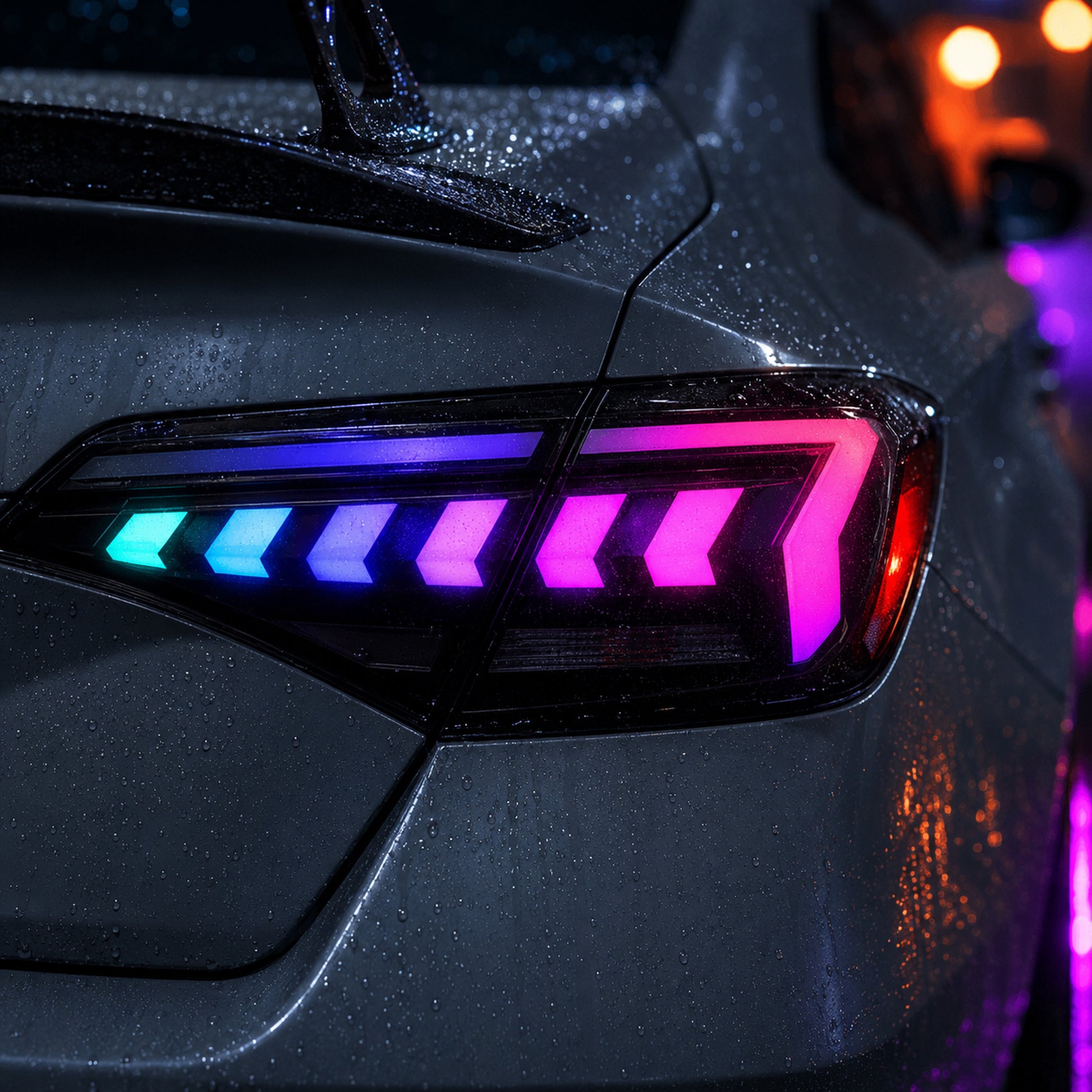 2022-2026 Honda Civic 11th Gen Sedan Sequential LED Tail Lights — smoked RGB tail light close up08 - T-CIV11-AR-SRGB