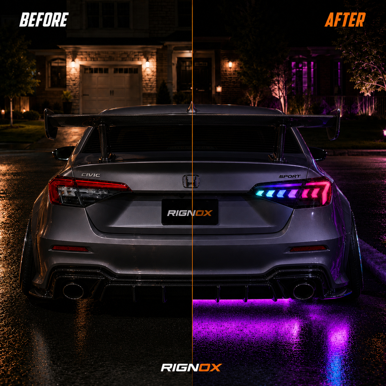 2022-2026 Honda Civic 11th Gen Sedan Sequential LED Tail Lights — smoked RGB compare - T-CIV11-AR-SRGB