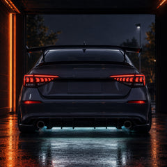2022-2026 Honda Civic 11th Gen Sedan Sequential LED Tail Lights — smoked white arrow installed rear view02 - T-CIV11-AR-SW