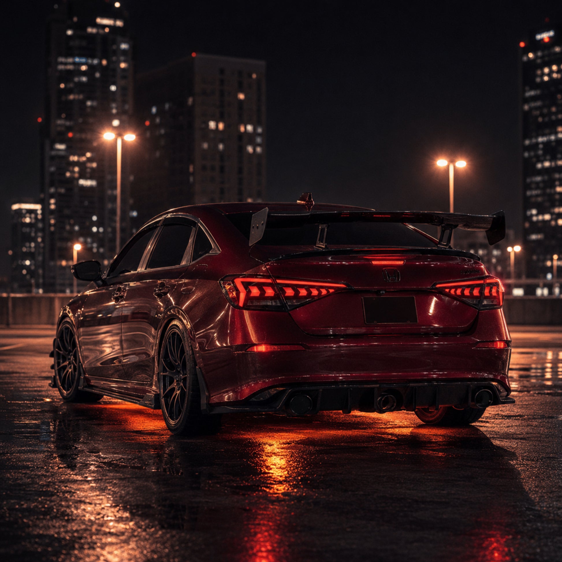 2022-2026 Honda Civic 11th Gen Sedan Sequential LED Tail Lights — smoked white arrow night rear wide06 - T-CIV11-AR-SW