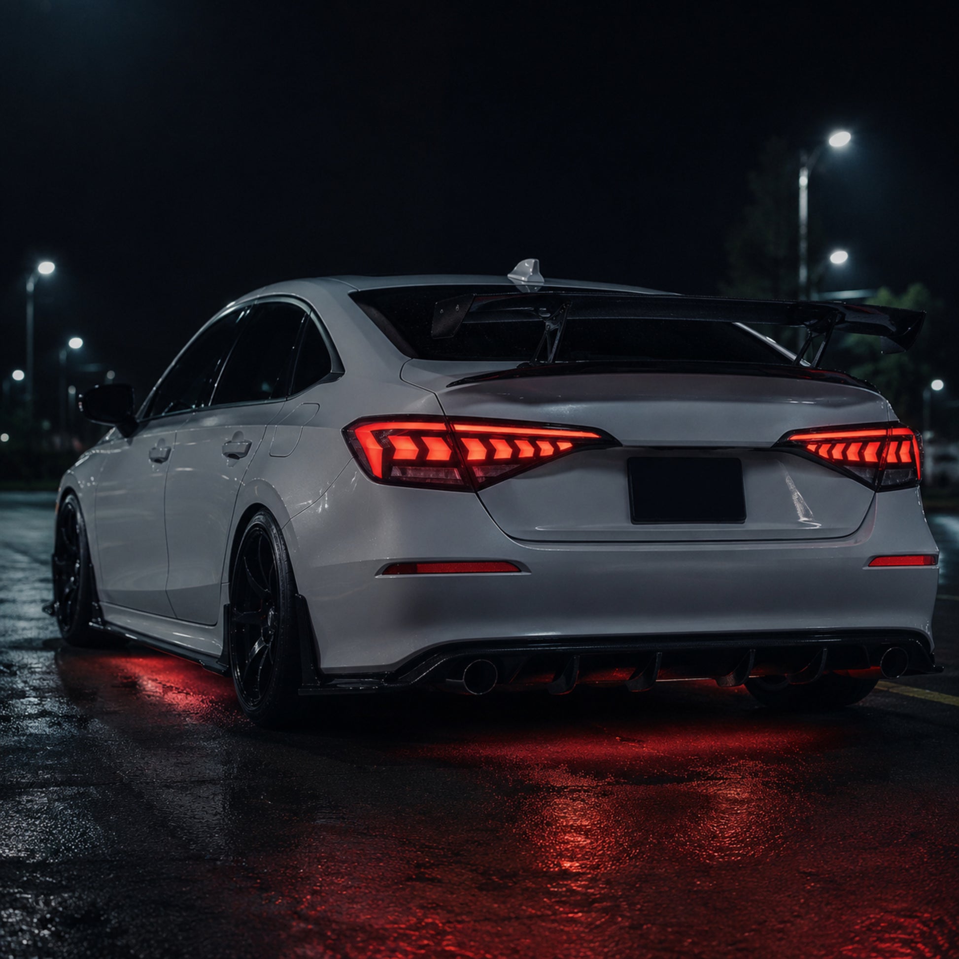 2022-2026 Honda Civic 11th Gen Sedan Sequential LED Tail Lights — smoked white arrow street rear view08 - T-CIV11-AR-SW