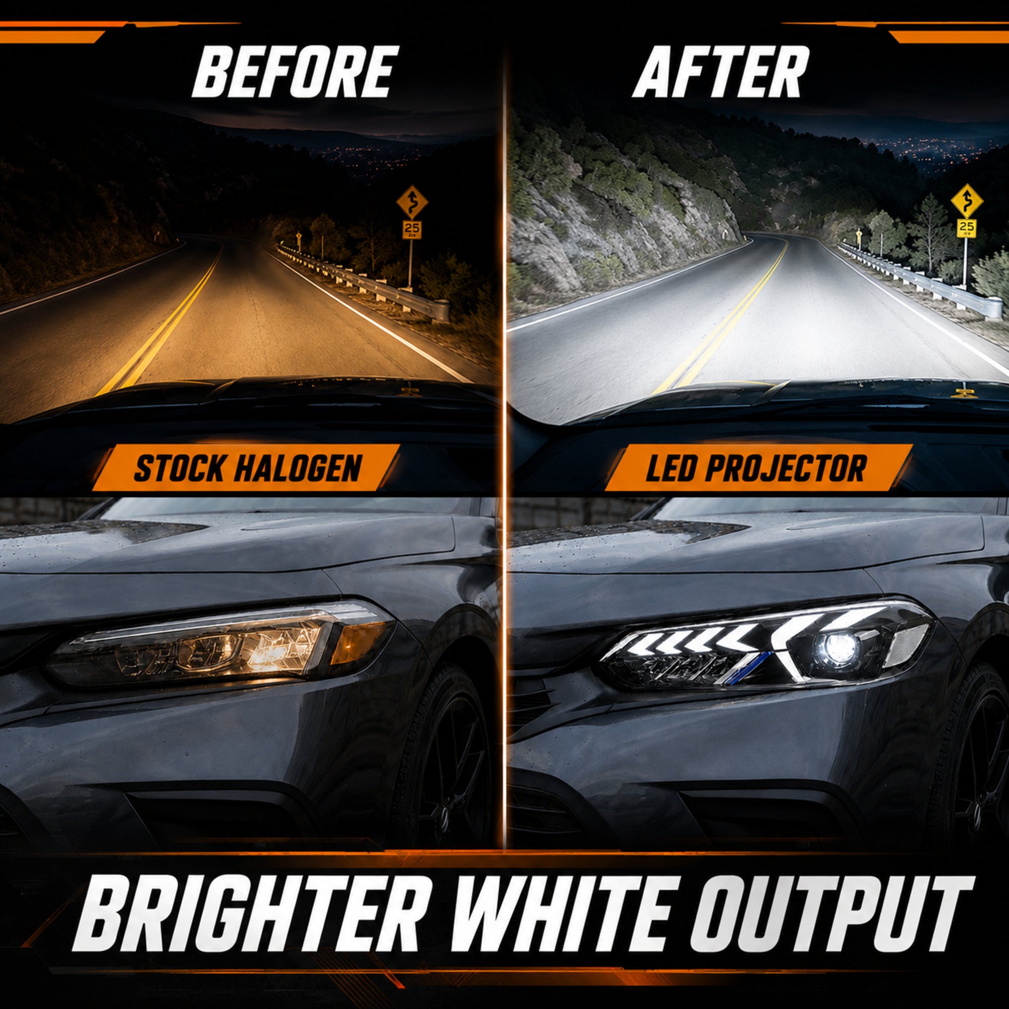 2022-2026 Honda Civic 11th Gen LED Projector Headlights | White or Amber Switchback DRL