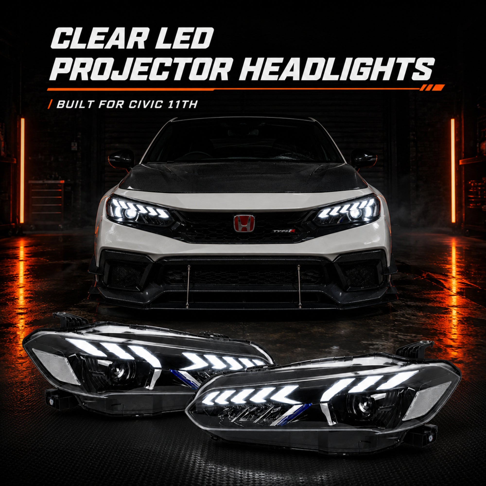 2022-2026 Honda Civic 11th Gen LED Projector Headlights — clear scene07 - H-CIV11-CW