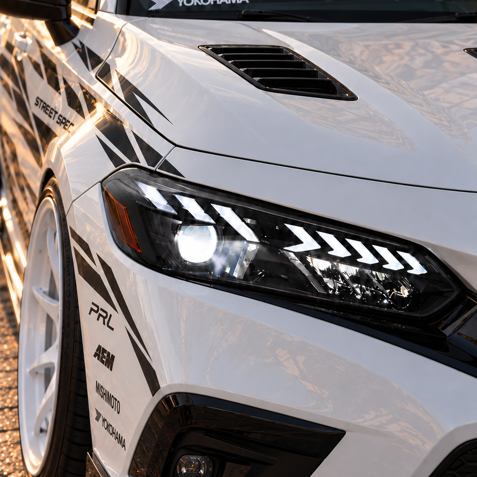 2022-2026 Honda Civic 11th Gen LED Projector Headlights — lights-on close-up — H-CIV11-A