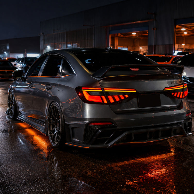 2022-2026 Honda Civic 11th Gen Sedan Sequential LED Tail Lights — smoked sequential LED car meet rear45 02 6b47b5a1 6d48 - T-CIV11-BL-SW