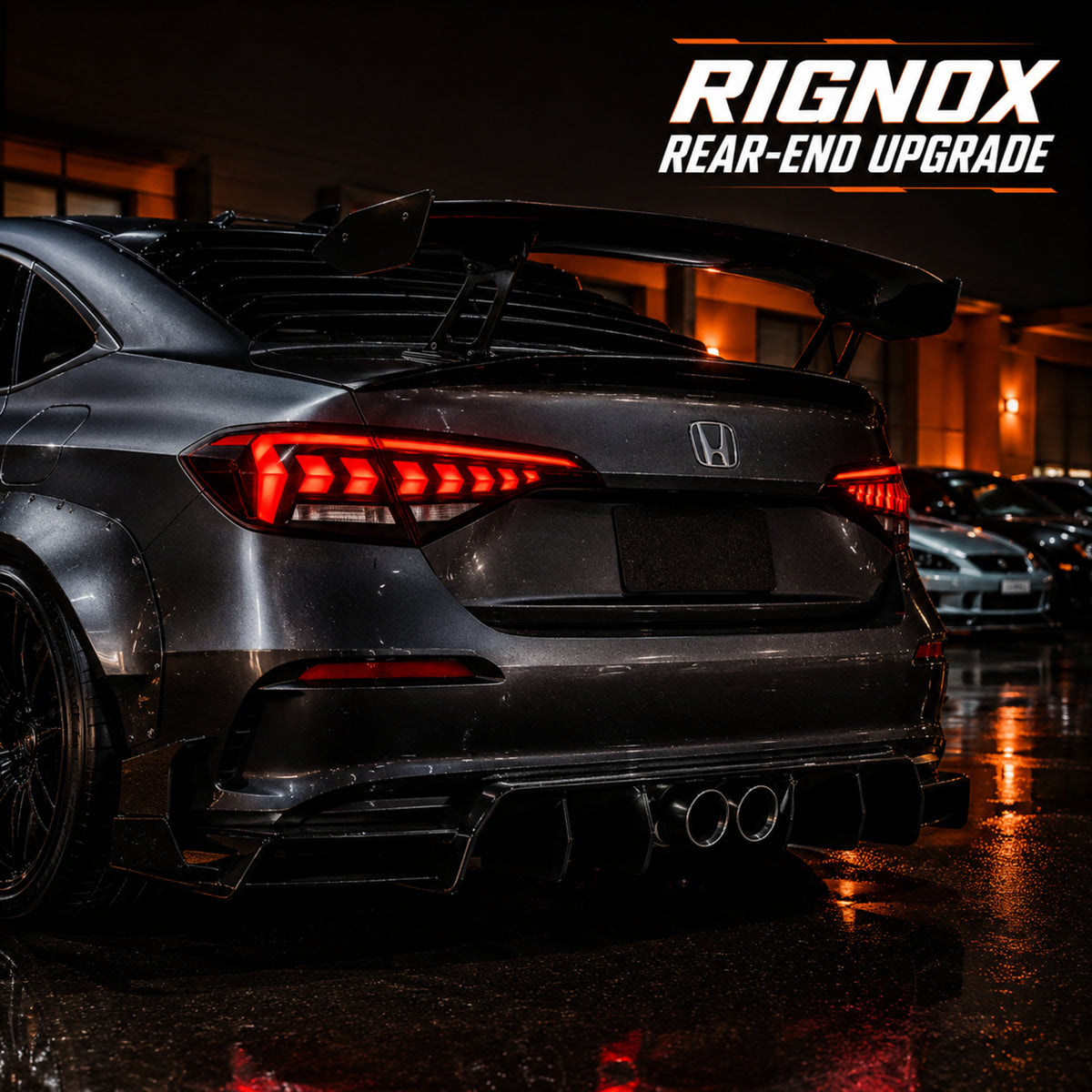 2022-2026 Honda Civic 11th Gen Sedan Sequential LED Tail Lights — car meet rear three-quarter — T-CIV11-AR-SR