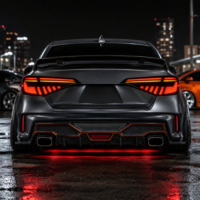 2022-2026 Honda Civic 11th Gen Sedan Sequential LED Tail Lights — smoked sequential LED car meet rear view 01 71326c5d 2a84 - T-CIV11-BL-SW